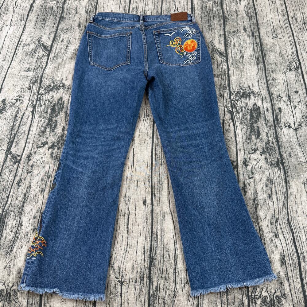 Johnny Was Cropped Baby Boot Jeans 28 Blue Embroidered Boho Floral - Picture 2 of 13